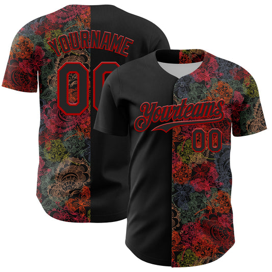Custom Black Red 3D Pattern Design Vintage Tattoos Authentic Baseball Jersey - Sky-Custom