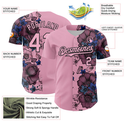 Custom Light Pink Black 3D Pattern Design Vintage Tattoos Authentic Baseball Jersey - Sky-Custom