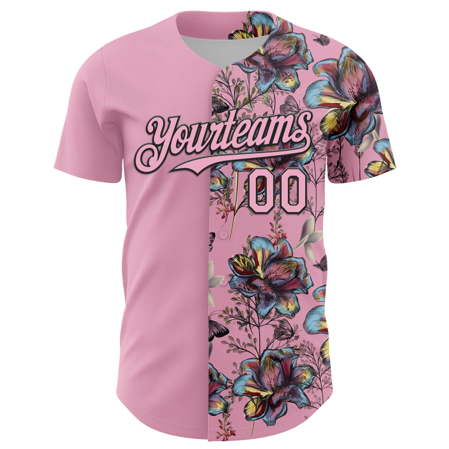 Custom Light Pink Black 3D Pattern Design Vintage Tattoos Authentic Baseball Jersey - Sky-Custom
