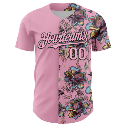 Custom Light Pink Black 3D Pattern Design Vintage Tattoos Authentic Baseball Jersey - Sky-Custom