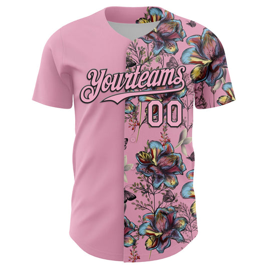 Custom Light Pink Black 3D Pattern Design Vintage Tattoos Authentic Baseball Jersey - Sky-Custom