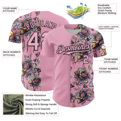 Custom Light Pink Black 3D Pattern Design Vintage Tattoos Authentic Baseball Jersey - Sky-Custom