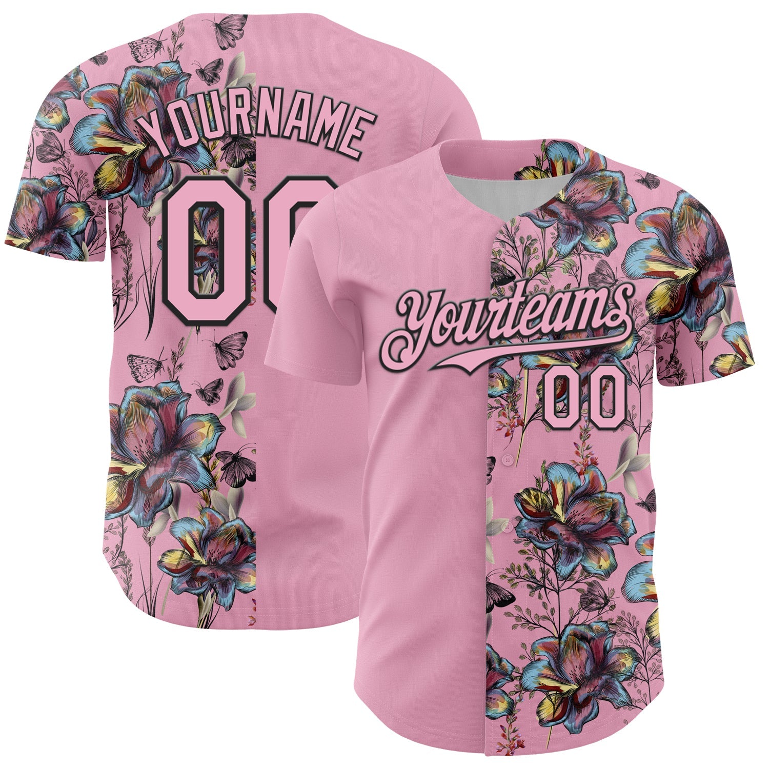 Custom Light Pink Black 3D Pattern Design Vintage Tattoos Authentic Baseball Jersey - Sky-Custom