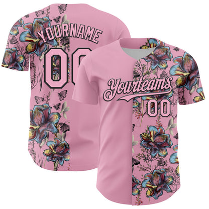 Custom Light Pink Black 3D Pattern Design Vintage Tattoos Authentic Baseball Jersey - Sky-Custom