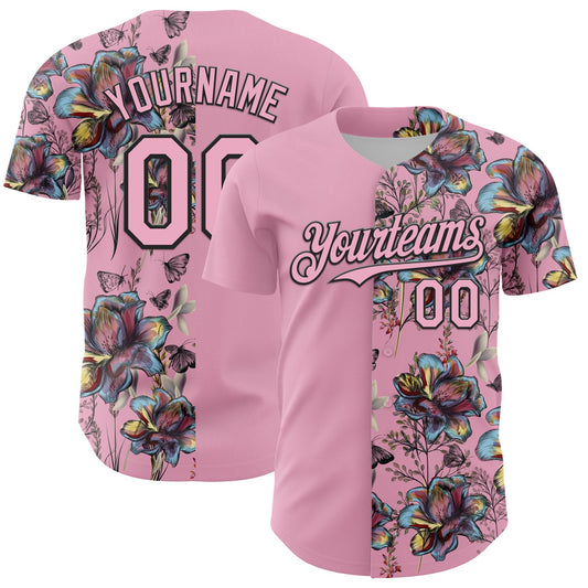 Custom Light Pink Black 3D Pattern Design Vintage Tattoos Authentic Baseball Jersey - Sky-Custom