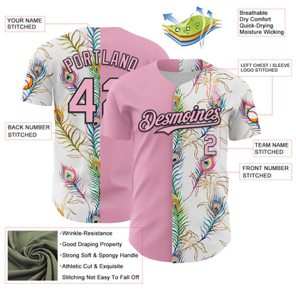 Custom White Light Pink-Black 3D Pattern Design Vintage Tattoos Authentic Baseball Jersey - Sky-Custom