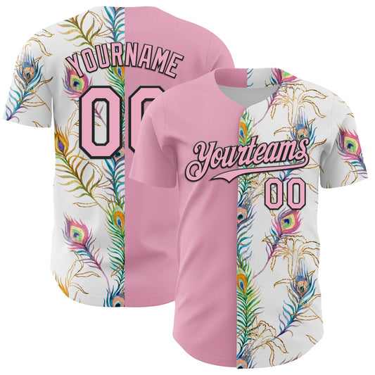 Custom White Light Pink-Black 3D Pattern Design Vintage Tattoos Authentic Baseball Jersey - Sky-Custom