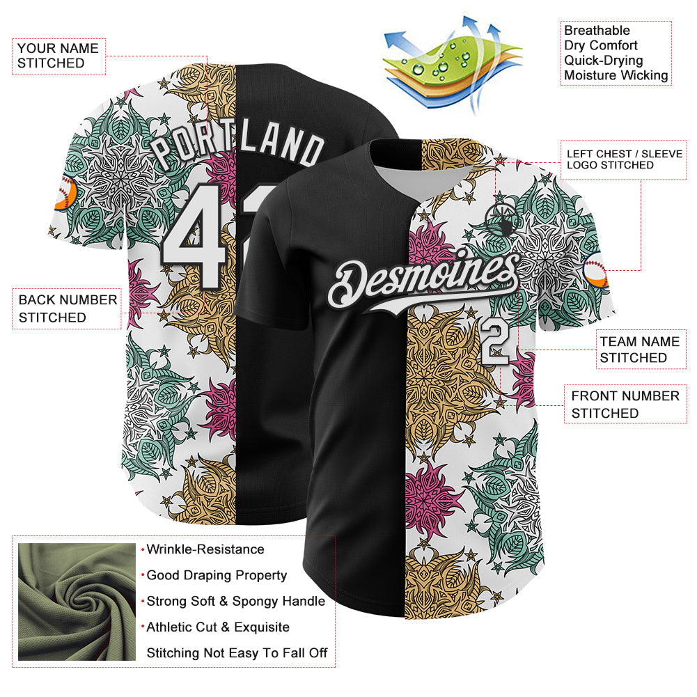 Custom Black White 3D Pattern Design Vintage Tattoos Authentic Baseball Jersey - Sky-Custom
