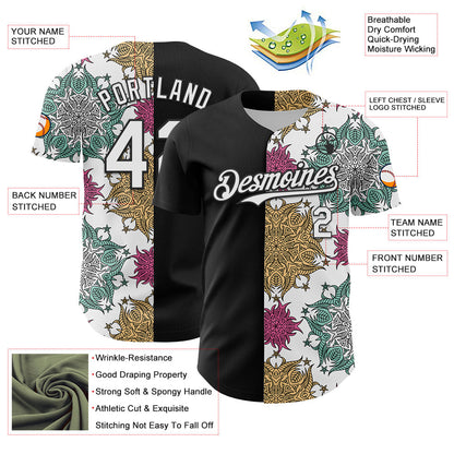 Custom Black White 3D Pattern Design Vintage Tattoos Authentic Baseball Jersey - Sky-Custom