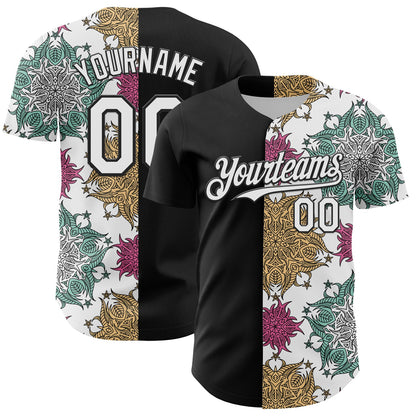 Custom Black White 3D Pattern Design Vintage Tattoos Authentic Baseball Jersey - Sky-Custom