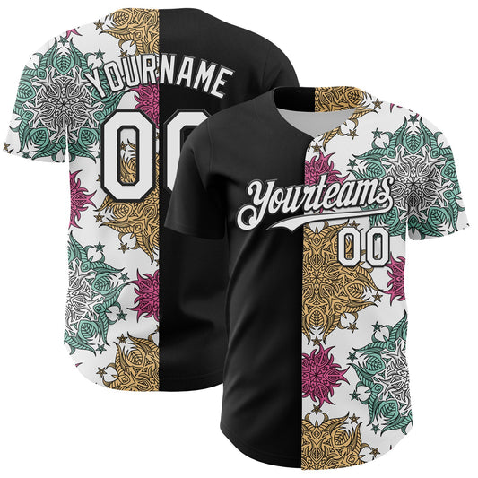 Custom Black White 3D Pattern Design Vintage Tattoos Authentic Baseball Jersey - Sky-Custom