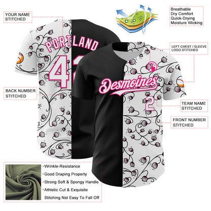 Custom Black White-Hot Pink 3D Pattern Design Vintage Tattoos Authentic Baseball Jersey - Sky-Custom