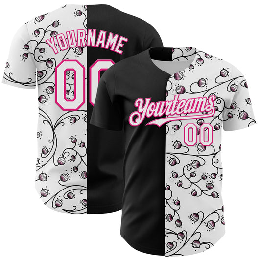 Custom Black White-Hot Pink 3D Pattern Design Vintage Tattoos Authentic Baseball Jersey - Sky-Custom