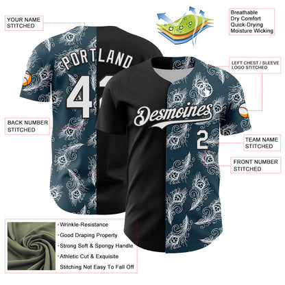 Custom Black White 3D Pattern Design Vintage Tattoos Authentic Baseball Jersey - Sky-Custom