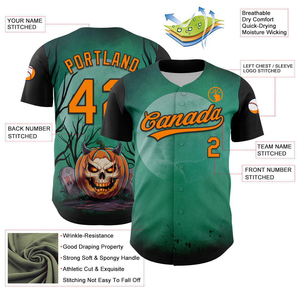 Custom Green Bay Orange-Black 3D Halloween Authentic Baseball Jersey - Sky-Custom