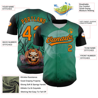 Custom Green Bay Orange-Black 3D Halloween Authentic Baseball Jersey - Sky-Custom