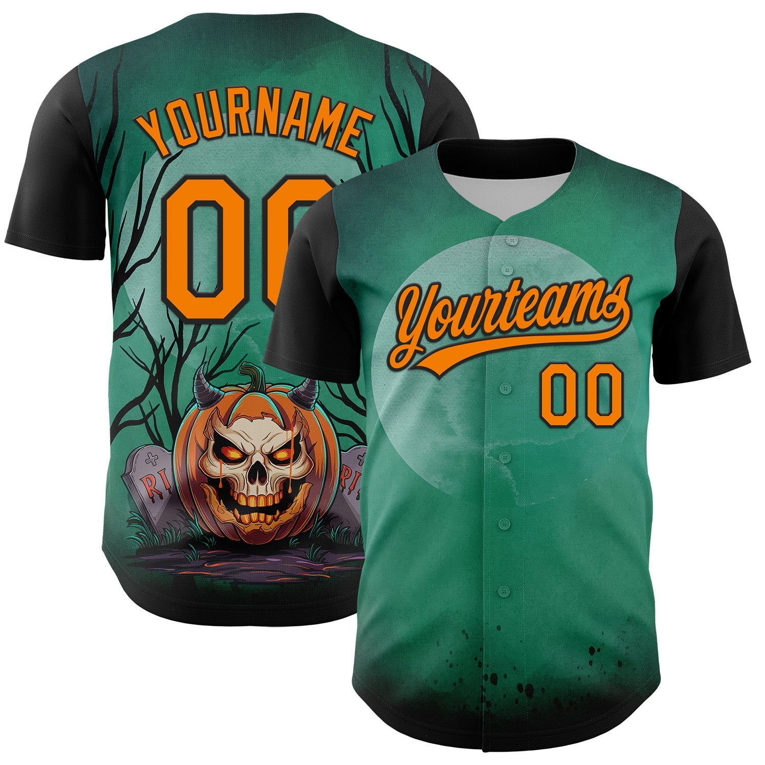 Custom Green Bay Orange-Black 3D Halloween Authentic Baseball Jersey - Sky-Custom