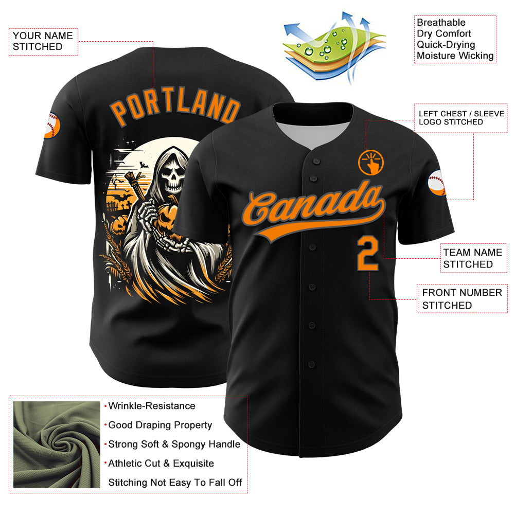 Custom Black Bay Orange-Steel Gray 3D Halloween Authentic Baseball Jersey - Sky-Custom