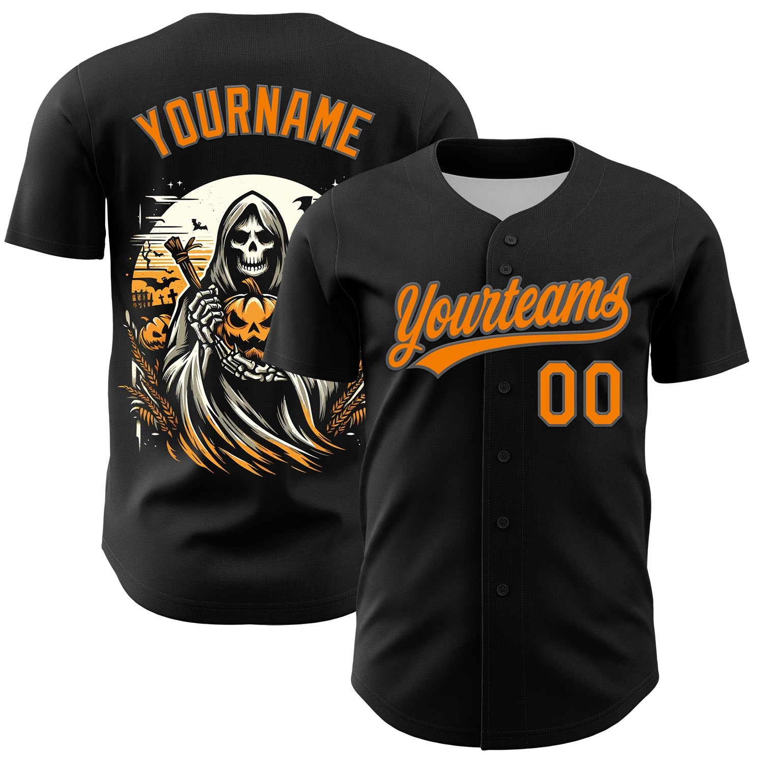Custom Black Bay Orange-Steel Gray 3D Halloween Authentic Baseball Jersey - Sky-Custom