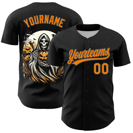 Custom Black Bay Orange-Steel Gray 3D Halloween Authentic Baseball Jersey - Sky-Custom