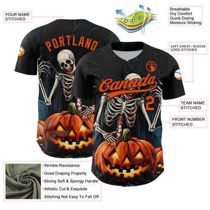 Custom Black Orange 3D Halloween Authentic Baseball Jersey - Sky-Custom
