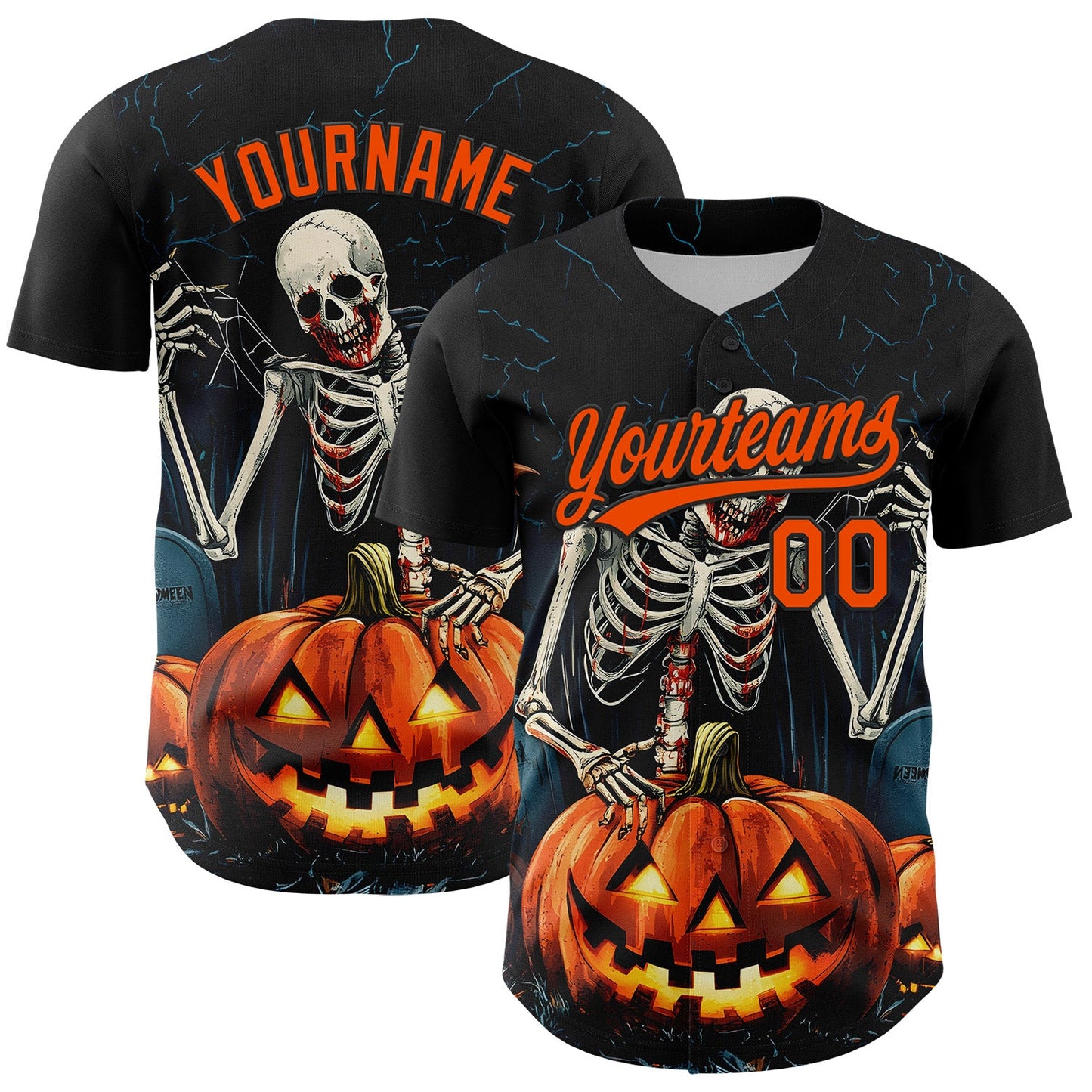Custom Black Orange 3D Halloween Authentic Baseball Jersey - Sky-Custom