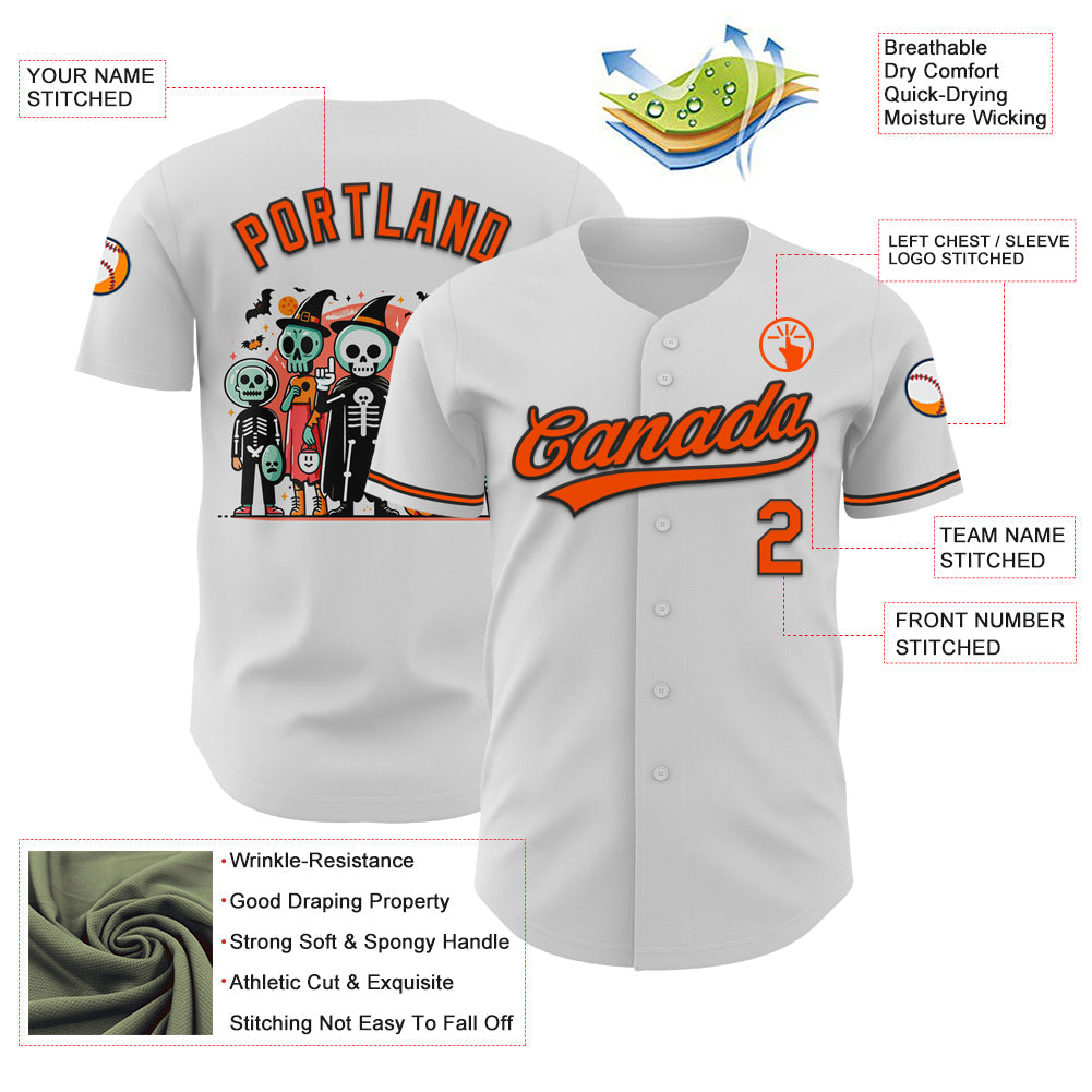 Custom White Orange-Black 3D Halloween Authentic Baseball Jersey - Sky-Custom