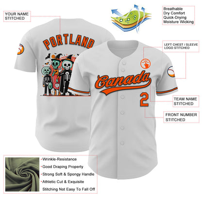 Custom White Orange-Black 3D Halloween Authentic Baseball Jersey - Sky-Custom