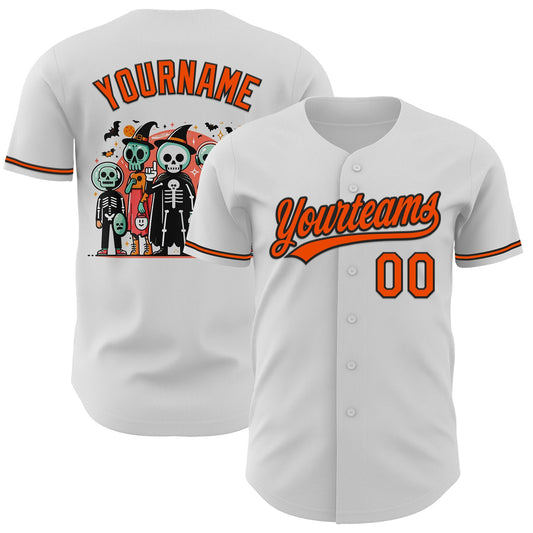 Custom White Orange-Black 3D Halloween Authentic Baseball Jersey - Sky-Custom