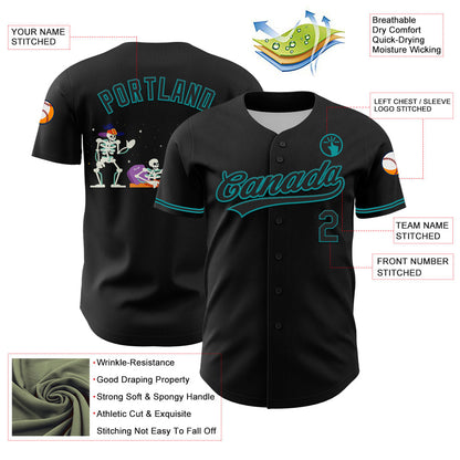 Custom Black Teal 3D Halloween Authentic Baseball Jersey - Sky-Custom