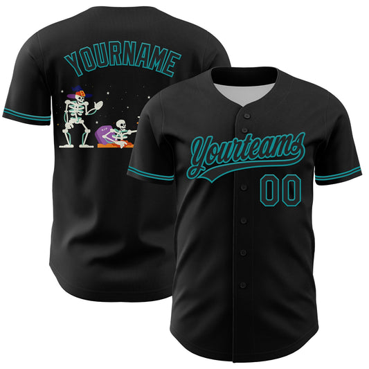 Custom Black Teal 3D Halloween Authentic Baseball Jersey - Sky-Custom