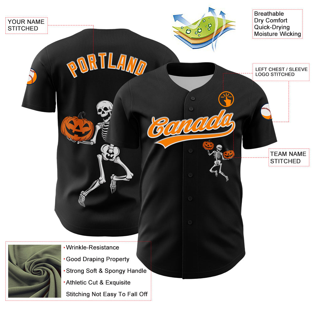 Custom Black Bay Orange-White 3D Halloween Authentic Baseball Jersey - Sky-Custom