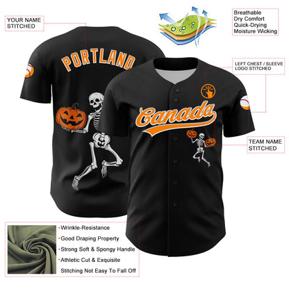 Custom Black Bay Orange-White 3D Halloween Authentic Baseball Jersey - Sky-Custom