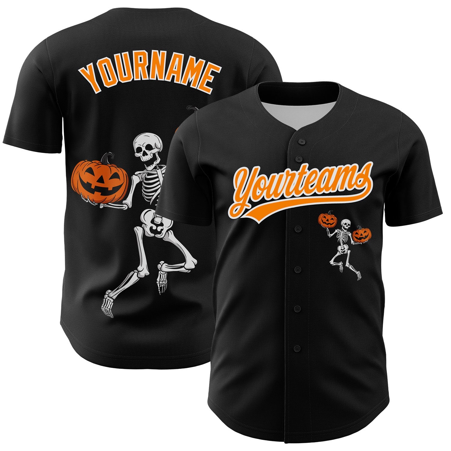 Custom Black Bay Orange-White 3D Halloween Authentic Baseball Jersey - Sky-Custom