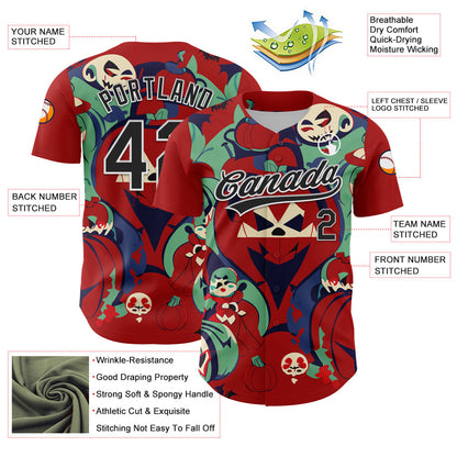 Custom Red Black-White 3D Halloween Authentic Baseball Jersey - Sky-Custom