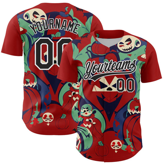 Custom Red Black-White 3D Halloween Authentic Baseball Jersey - Sky-Custom