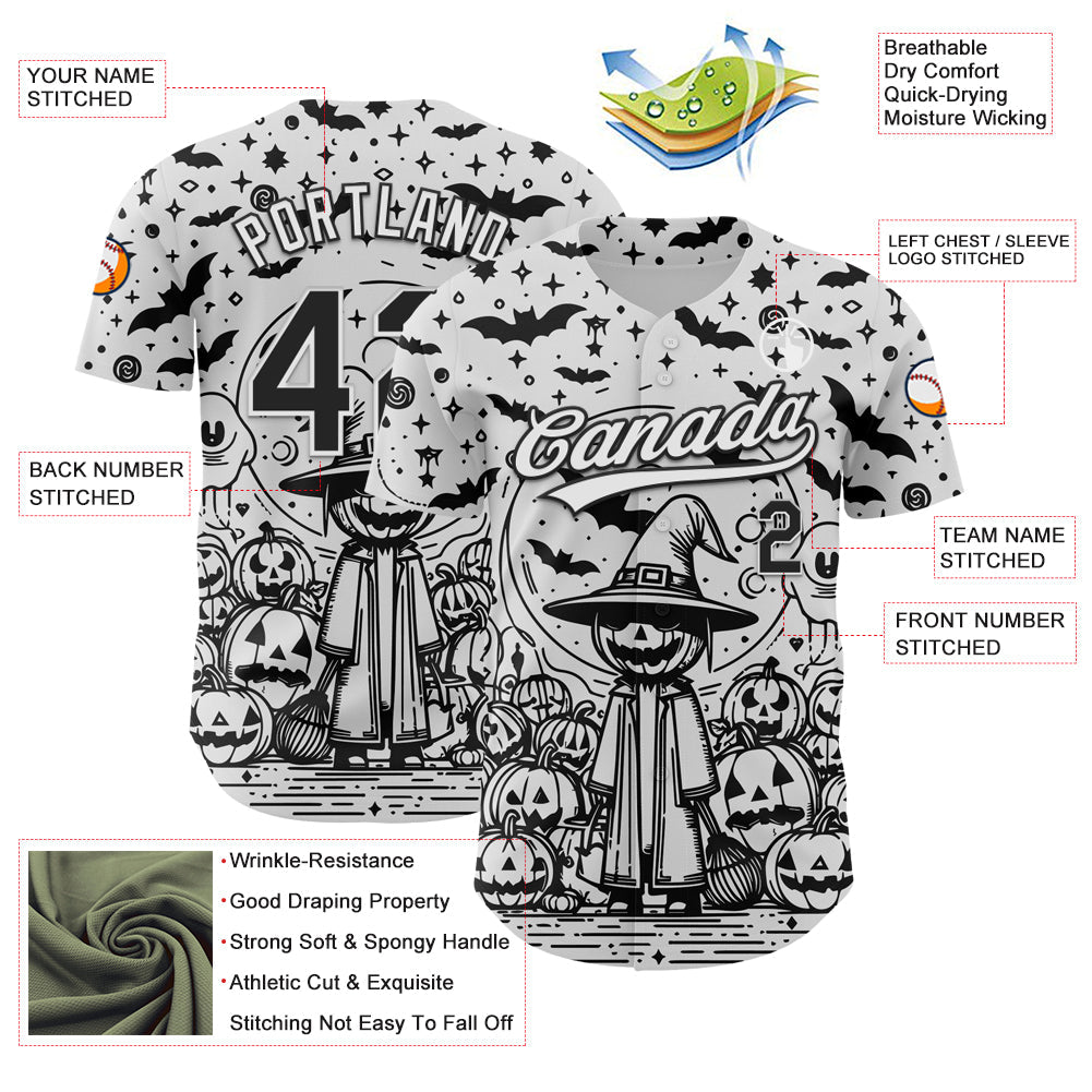 Custom White Black 3D Halloween Authentic Baseball Jersey - Sky-Custom