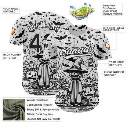 Custom White Black 3D Halloween Authentic Baseball Jersey - Sky-Custom