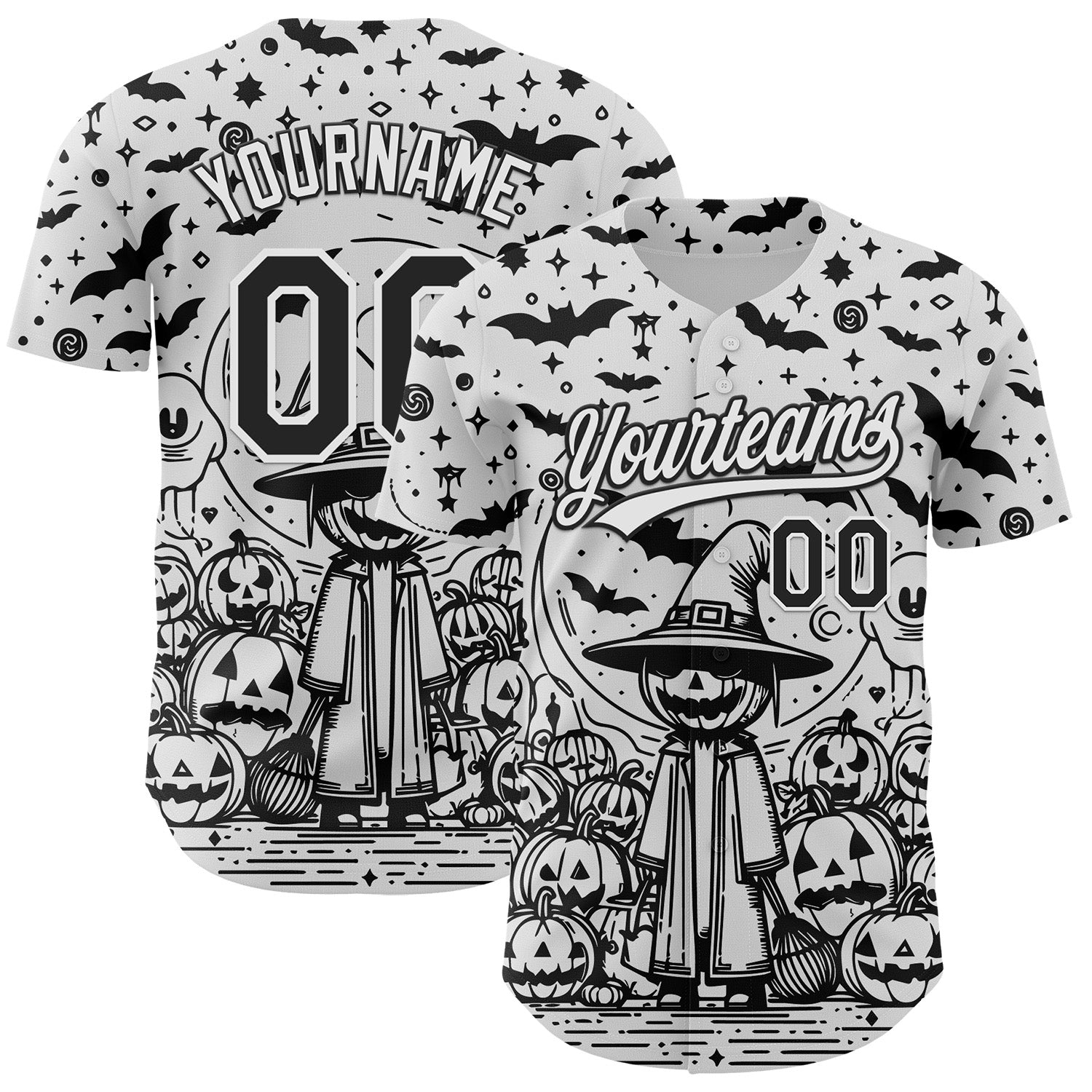Custom White Black 3D Halloween Authentic Baseball Jersey - Sky-Custom