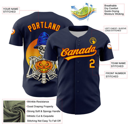 Custom Navy Gold-Red 3D Halloween Authentic Baseball Jersey - Sky-Custom