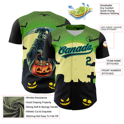 Custom Green Black-Aqua 3D Halloween Authentic Baseball Jersey - Sky-Custom