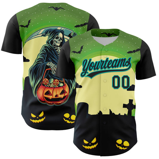 Custom Green Black-Aqua 3D Halloween Authentic Baseball Jersey - Sky-Custom