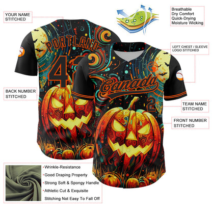 Custom Black Orange 3D Halloween Authentic Baseball Jersey - Sky-Custom