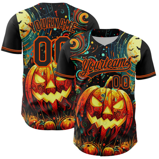 Custom Black Orange 3D Halloween Authentic Baseball Jersey - Sky-Custom