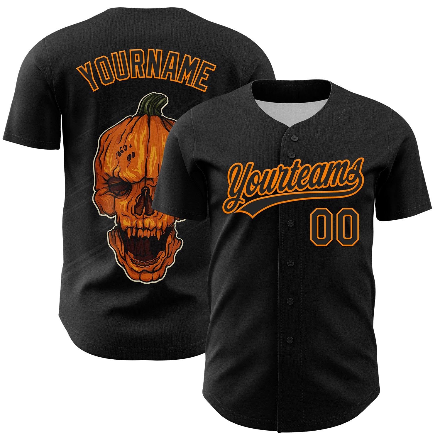 Custom Black Bay Orange 3D Halloween Authentic Baseball Jersey - Sky-Custom
