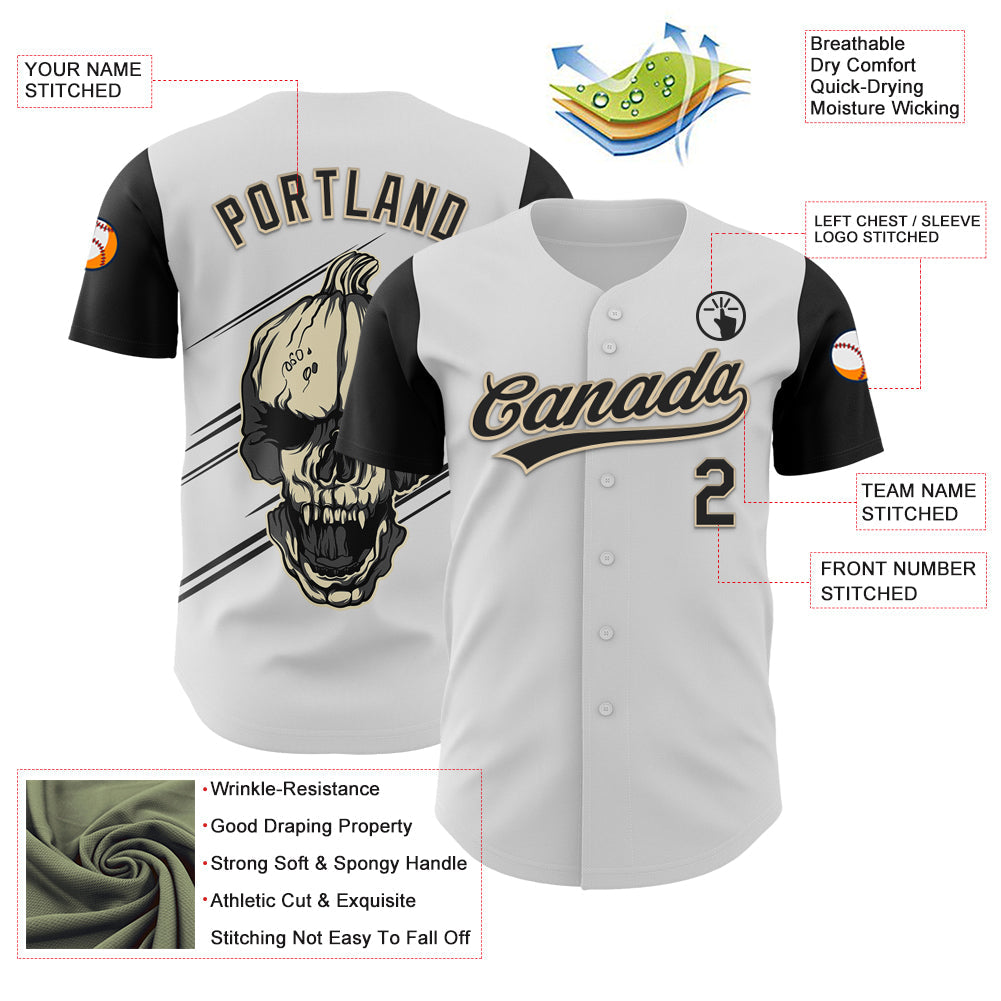 Custom White Black-City Cream 3D Halloween Authentic Baseball Jersey - Sky-Custom