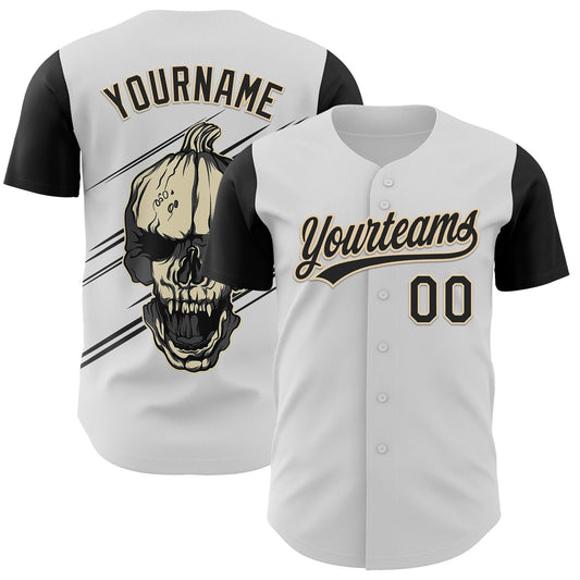 Custom White Black-City Cream 3D Halloween Authentic Baseball Jersey - Sky-Custom