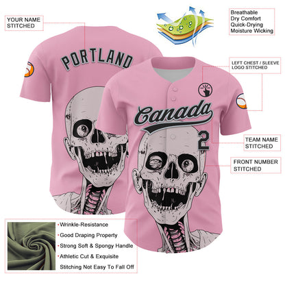 Custom Light Pink Black-Silver 3D Halloween Authentic Baseball Jersey - Sky-Custom