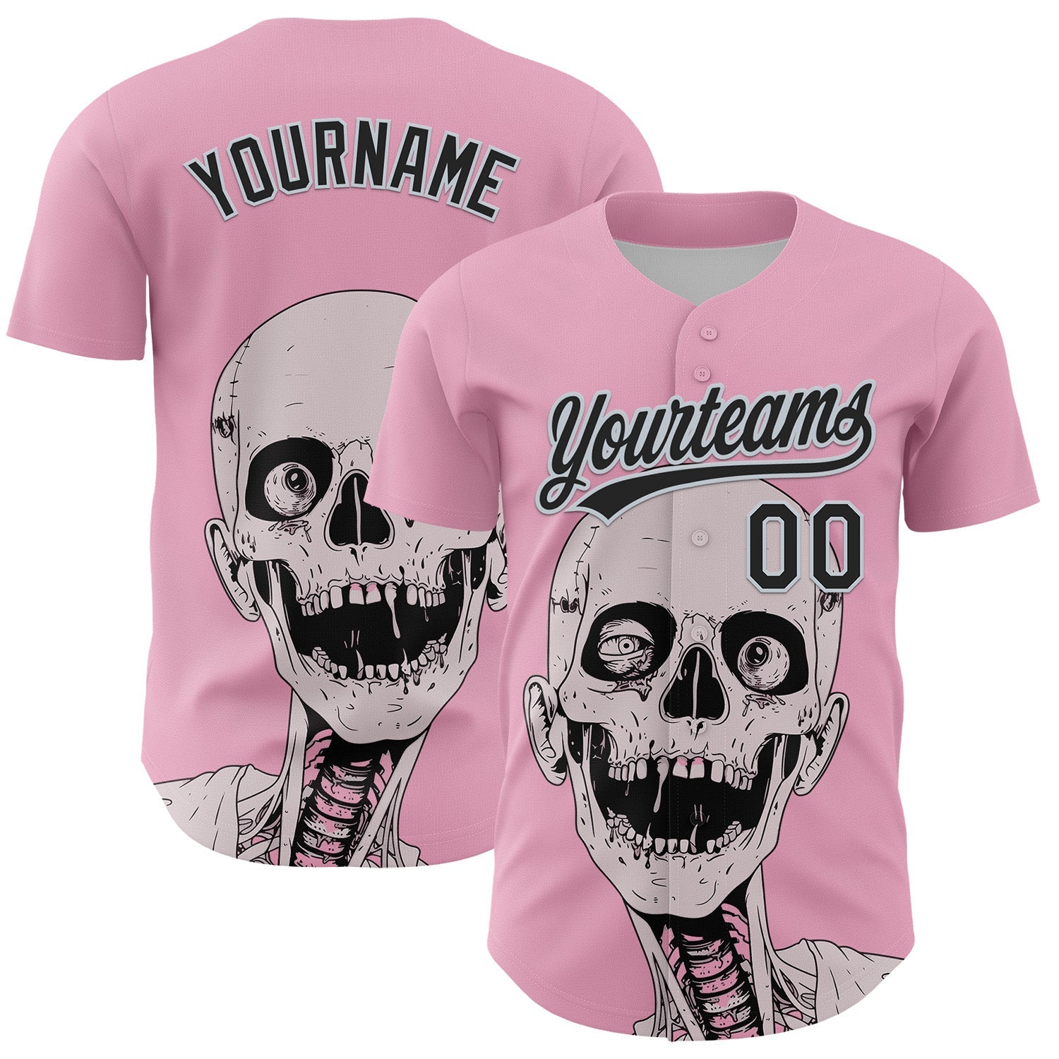 Custom Light Pink Black-Silver 3D Halloween Authentic Baseball Jersey - Sky-Custom