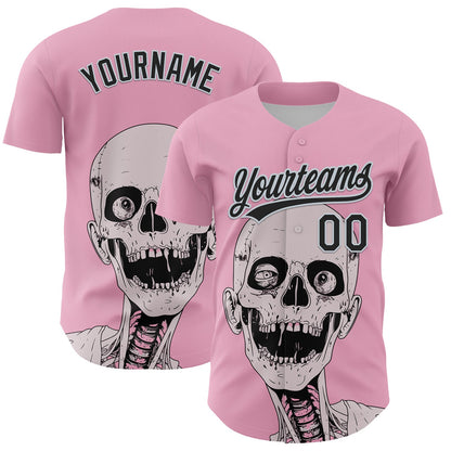 Custom Light Pink Black-Silver 3D Halloween Authentic Baseball Jersey - Sky-Custom